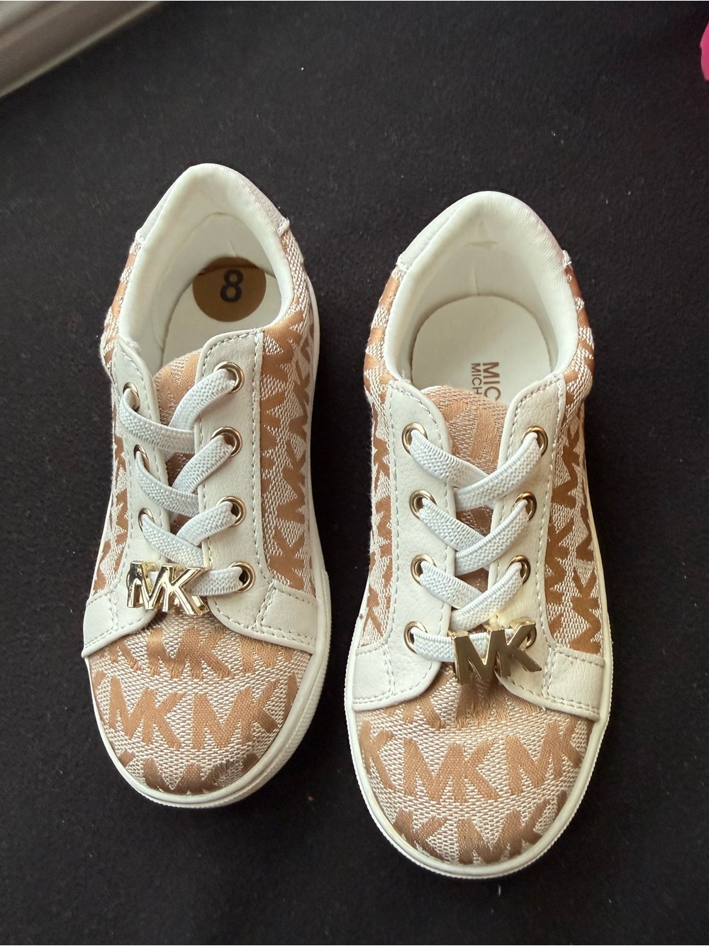 Michael Kors Kids Beige MK Logo Sneakers with White Trim
